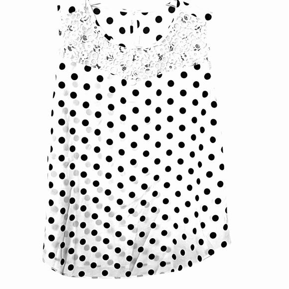 NO MFG. TAG SLEEVELESS PULL-OVER RND NECK BLOUSE, WOMEN-XL-WHITE/BLACK POLKA DOT - Picture 1 of 10